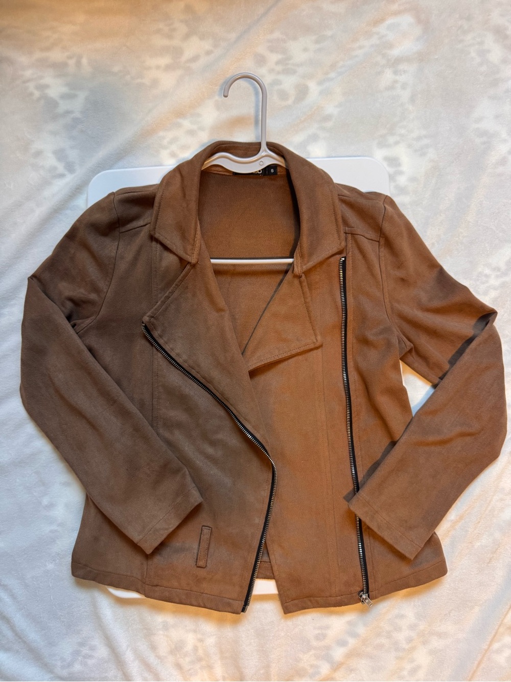 Boohoo Brown Suede-Look Asymmetric Moto Jacket